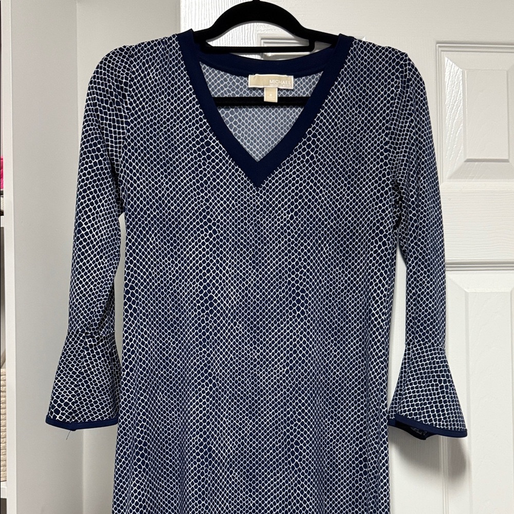 Michael Kors Navy and White Long Sleeve Dress